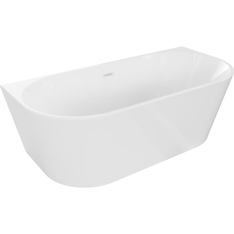 Mexen Ovale vasca da bagno freestanding contro il muro 140 x 75 cm, bianca, troppopieno bianco - 52671407500-20