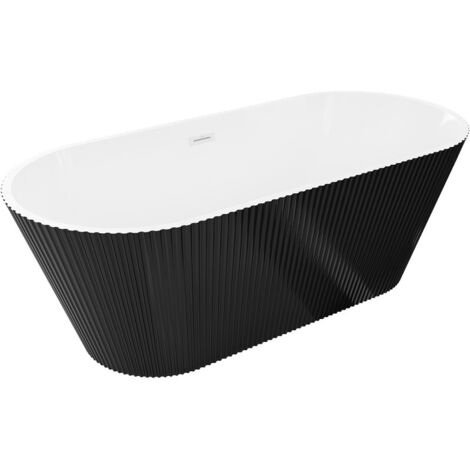Mexen Yara vasca da bagno freestanding rigata 170 x 75 cm, bianca/nera, troppo pieno bianco - 52861707575-20 (1/5)