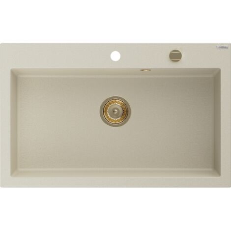 Mexen Elix lavello in granito con 1 vasca 800 x 500 mm, beige, sifone dorato - 6527801005-69-G
