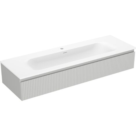 Mexen Rivel armadietto da bagno 140 cm con lavabo Vela, 1 cassetto, scanalato, grigio opaco/bianco opaco - 91A20-14023-1-BF62-W (1/5)