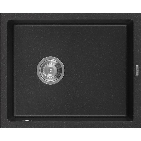 Mexen Pedro lavello in granito 1 vasca 560 x 460 mm, nero/argento metallizzato, sifone cromato - 6508561000-73 (1/5)
