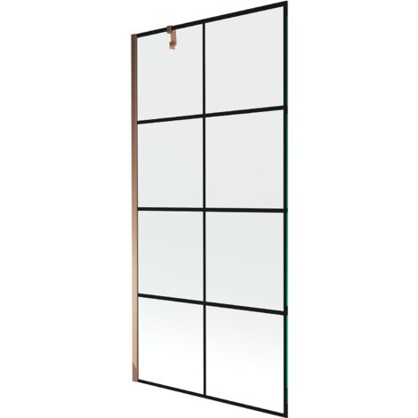 Mexen Next paratia per vasca da bagno a 1 anta 90 x 150 cm, griglia nera, oro rosa - 895-090-000-00-77-60