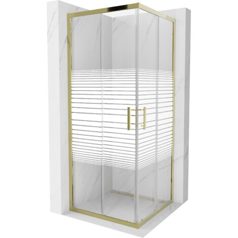 Mexen Rio cabina doccia quadrata 80 x 80 cm, fasce bianche, oro - 860-080-080-50-20