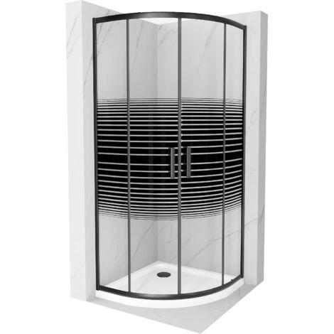 Mexen Rio cabina doccia semicircolare 80 x 80 cm, fasce nere, nero + piatto Flat, bianco - 863-080-080-70-20-4110B