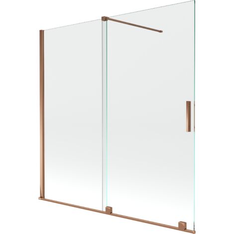 Mexen Velar paratia per vasca 2 ante scorrevoli 160 x 150 cm, trasparente, oro rosa - 896-160-000-01-60