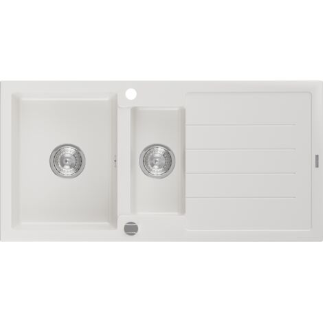 Mexen Andres lavello in granito 1,5 vasca con scolapiatti 1000 x 500 mm, bianco, sifone cromato - 6515101510-20