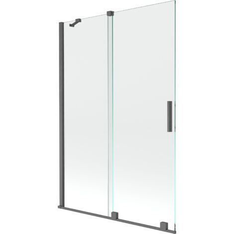 Mexen Velar paravento da bagno a 2 ante scorrevoli 120 x 150 cm, trasparente, grigio canna di fucile spazzolato