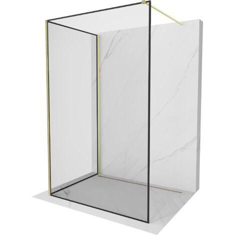Mexen Kioto parete doccia Walk-in 130 x 120 cm, cornice nera, oro spazzolato - 800-130-212-55-70-120 (1/5)