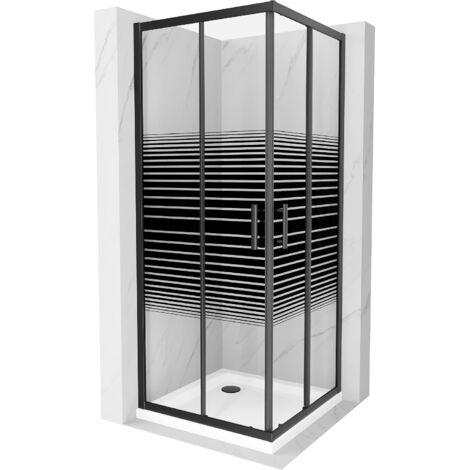 Mexen Rio cabina doccia quadrata 90 x 90 cm, strisce nere, nera + piatto Flat, bianco - 860-090-090-70-20-4010B