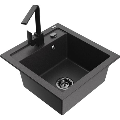 Mexen Vito lavello in granito a 1 vasca con miscelatore da cucina Rita, nero maculato - 6503-76-670300-70-B (1/5)