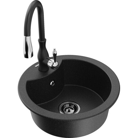 Mexen Diego lavello in granito a 1 vasca con rubinetto da cucina Savita, nero/grigio argento metallizzato - 6512-73-672601-70-B (1/5)