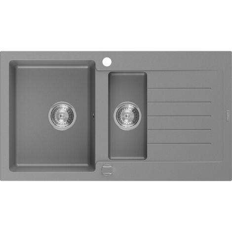 Mexen Matias lavello in granito 1,5 vasche con sgocciolatoio 900 x 505 mm, grigio, sifone cromato - 6502901505-71