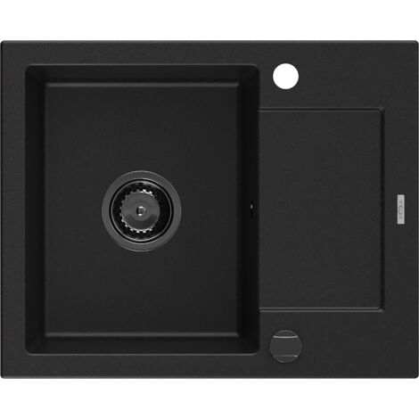 Mexen Enzo lavello in granito a 1 vasca con sgocciolatoio 576 x 465 mm, nero, sifone nero - 6506571005-77-B (1/5)