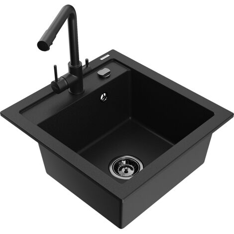 Mexen Vito lavello in granito a 1 vasca con miscelatore da cucina Duero, nero - 6503-77-671600-70-B (1/5)