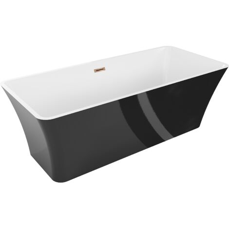 Mexen Tonia vasca da bagno a libera installazione 170 x 75 cm, bianca/nera, troppopieno oro rosa - 52171707575-60