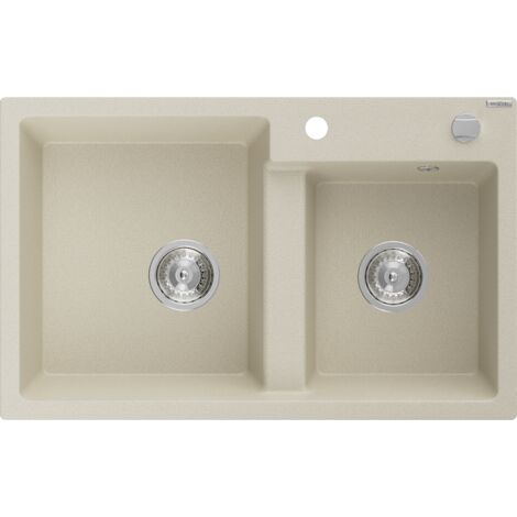 Mexen Tomas lavello in granito a 2 vasche 800 x 500 mm, beige, sifone cromato - 6516802000-69