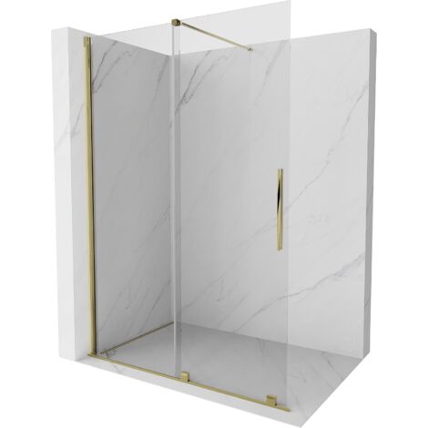 Mexen Velar parete doccia scorrevole Walk-in 160 x 200 cm, trasparente 8 mm, oro - 871-160-000-03-50 (1/5)
