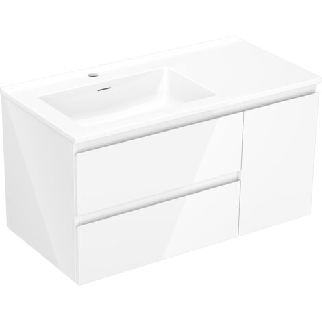 Mexen Orio armadietto da bagno 90 cm con lavabo Otis sinistro, 2S, 1D, bianco lucido - 91A13-09047-3-BBFFF00-W18L00 (1/5)