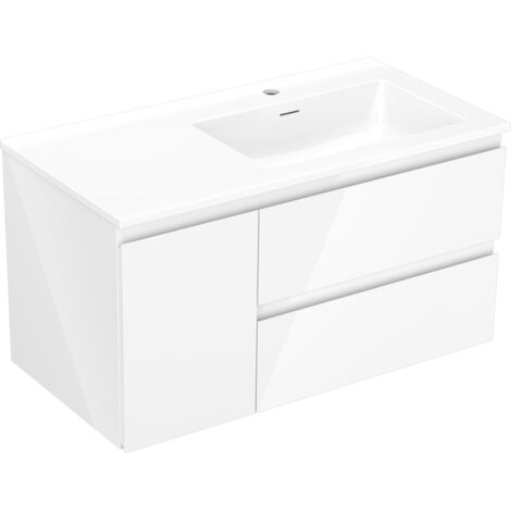 Mexen Orio mobile bagno 90 cm con lavabo Otis destro, 2S, 1D, bianco lucido - 91A13-09047-3-BBFFF00-W18P00 (1/5)