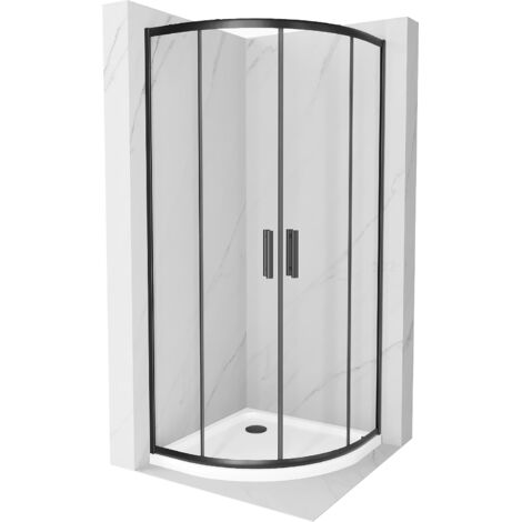 Mexen Rio cabina doccia semicircolare 80 x 80 cm, trasparente, nero + piatto doccia Flat, bianco - 863-080-080-70-00-4110B