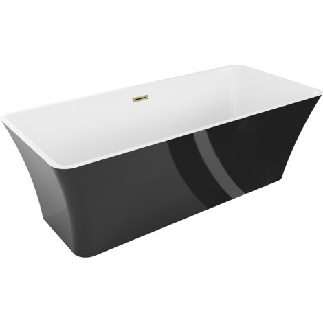 Mexen Tonia vasca da bagno indipendente 170 x 75 cm, bianca/nera, troppopieno oro - 52171707575-50 (1/5)