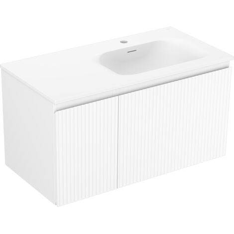 Mexen Rivel mobile da bagno 90 cm con lavabo Vela a destra, 1S, 1D, scanalato, bianco opaco - 91A23-09047-3-BBFF01-W23P01 (1/5)