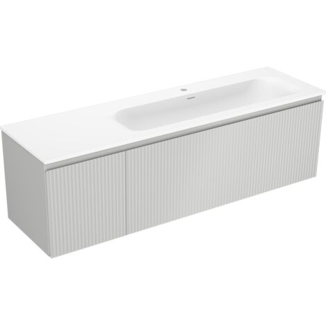 Mexen Rivel mobile da bagno 160 cm con lavabo Vela destro, 1S, 1D, scanalato, grigio opaco/bianco opaco - 91A23-16047-3-BBFF62- (1/5)