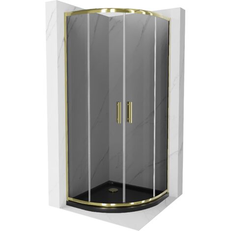 Mexen Rio cabina doccia semicircolare 90 x 90 cm, grafite, oro + piatto Flat, nero - 863-090-090-50-40-4170G
