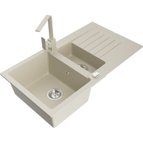 Mexen Matias lavello in granito 1,5 vasche con sgocciolatoio e miscelatore cucina Rita, beige - 6502-69-670300-69