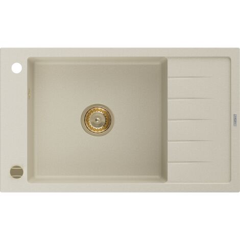 Mexen Elias lavello in granito a 1 vasca con gocciolatoio 795 x 480 mm, beige, sifone dorato - 6511791005-69-G