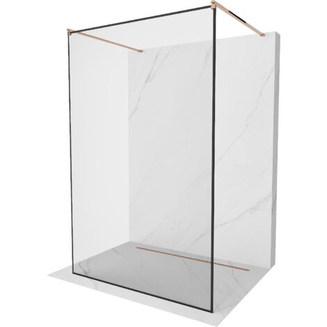 Mexen Kioto parete doccia autoportante 160 x 200 cm, cornice nera 8 mm, oro rosa - 800-160-002-60-70