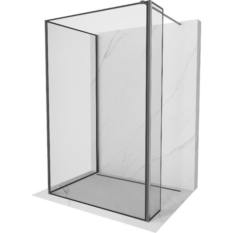 Mexen Kioto parete doccia Walk-in 140 x 80 x 40 cm, cornice nera, grigio fucile spazzolato - 800-140-080-221-66-70-040 (1/5)