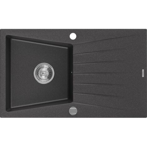 Mexen Cesar lavello in granito 1-vasca con sgocciolatoio 775 x 470 mm, nero maculato, sifone cromato - 6514771010-76 (1/5)