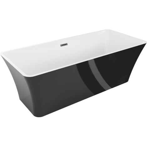 Mexen Tonia vasca da bagno indipendente 170 x 75 cm, bianca/nera, troppo pieno grigio canna di fucile spazzolato - 52171707575- (1/5)