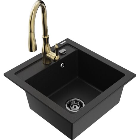Mexen Vito lavello in granito a 1 vasca con miscelatore da cucina Savita, nero - 6503-77-672601-50-B (1/5)