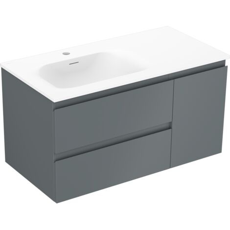 Mexen Orio mobile da bagno 90 cm con lavabo Vela a sinistra, 2S, 1D, grafite opaco/bianco opaco - 91A13-09047-3-BBFFF66-W23L01 (1/5)
