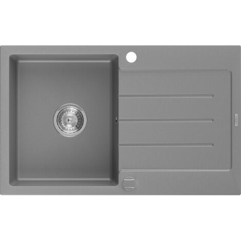 Mexen Bruno lavello da cucina in granito a 1 vasca con gocciolatoio 795 x 495 mm, grigio, sifone cromato - 6513791010-71 (1/5)