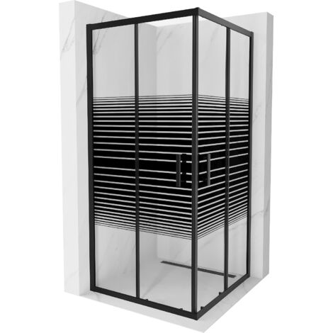 Mexen Rio cabina doccia quadrata 90 x 90 cm, bande nere, nero - 860-090-090-70-20