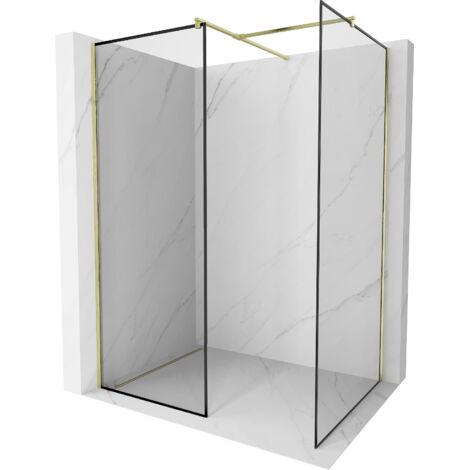 Mexen Kioto parete doccia Walk-in 140 x 110 cm, cornice nera, oro spazzolato - 800-140-202-55-70-110 (1/5)