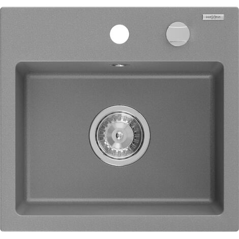 Mexen Milo lavello in granito a 1 vasca 435 x 410 mm, grigio, sifone cromato - 6505441000-71