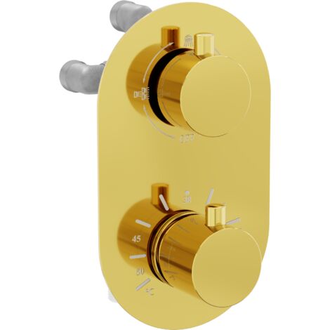Mexen Kai miscelatore termostatico vasca-doccia a 3 uscite, oro - 77602-50