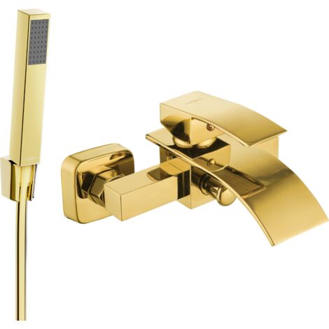 Mexen Aries R77 rubinetto da bagno con set doccia, oro - 74483R77-50
