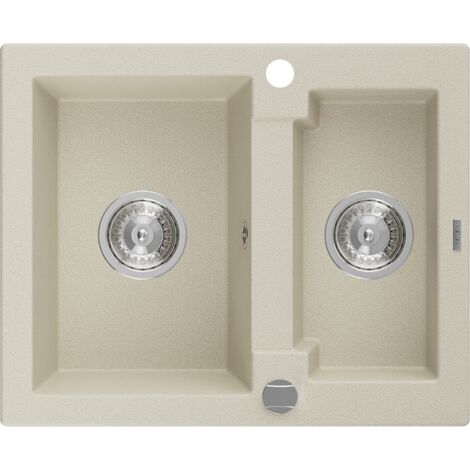 Mexen Carlos lavello da cucina in granito 1,5 vasca 582 x 475 mm, beige, sifone cromato - 6518581500-69