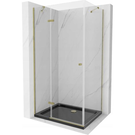Mexen Roma cabina doccia inclinabile 100 x 80 cm, trasparente, oro + piatto Flat, nero - 854-100-080-50-00-4070G