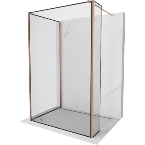Mexen Kioto parete doccia walk-in 100 x 100 x 30 cm, cornice nera, rame spazzolato - 800-100-100-221-65-70-030 (1/5)