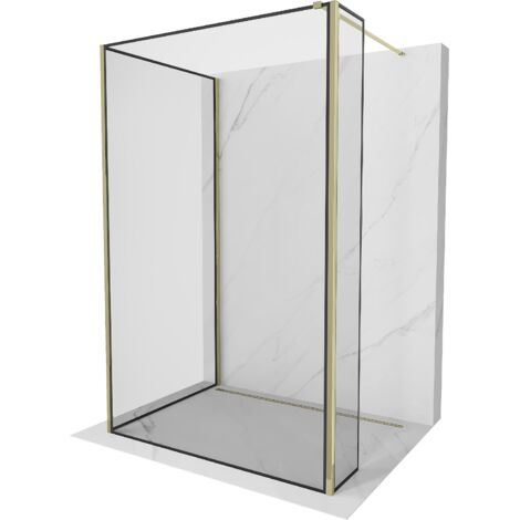 Mexen Kioto parete doccia Walk-in 140 x 90 x 30 cm, cornice nera, dorata - 800-140-090-221-50-70-030 (1/5)