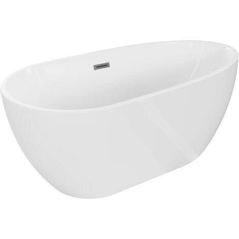 Mexen Eos vasca da bagno freestanding 170 x 75 cm, bianca, troppopieno grigio canna di fucile spazzolato - 52471707500-66