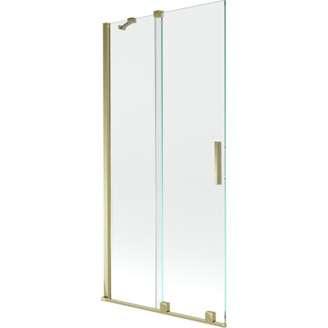 Mexen Velar paratia per vasca da bagno a 2 ante scorrevoli 95 x 150 cm, trasparente, dorato - 896-095-000-01-50