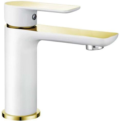 Mexen Alfa rubinetto lavabo, bianco/oro - 745700-25