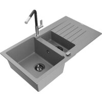 Mexen Matias lavello in granito da 1,5 vasche con scolapiatti e miscelatore cucina Flora, grigio - 6502-71-670401-07-B